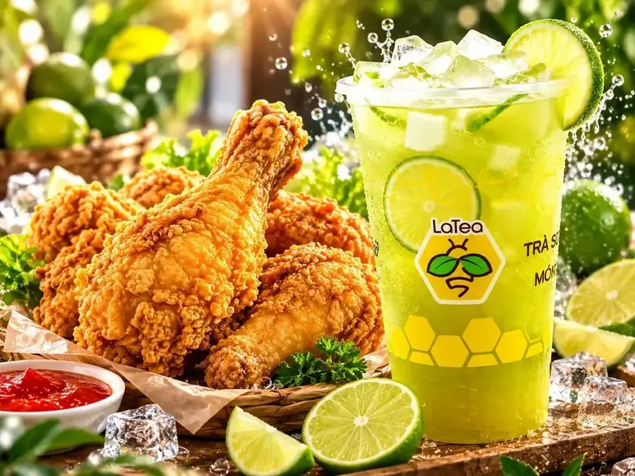 Gà rán giòn rụm và trà chanh LaTea