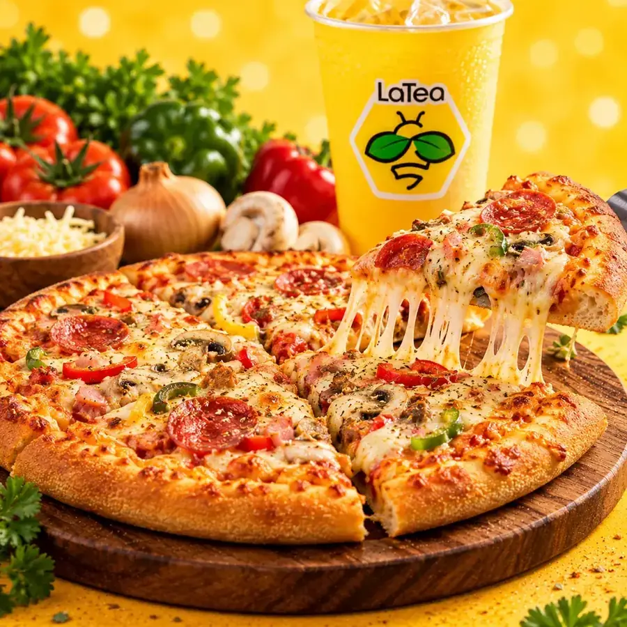 Pizza bò ngô, xúc xích, gà nấm